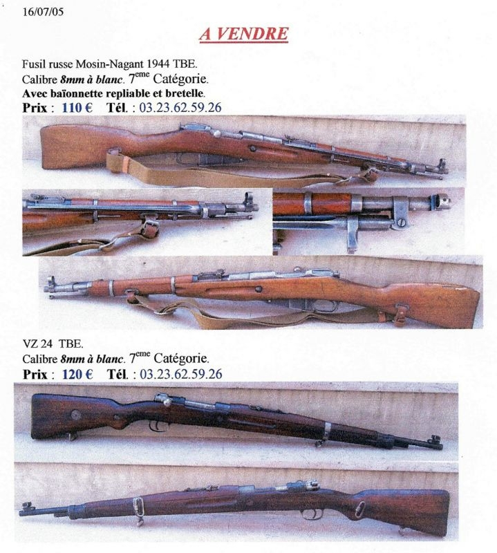 MOSIN NAGANT 1944 & VZ 24 Valibre 8 mm à Blanc (7ème cat)